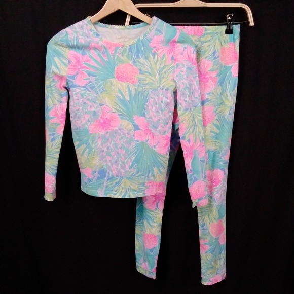 Lilly Pulitzer Girls Size 14 Sammy Pajama Set Swizzle In Long Sleeve Tropical - Picture 1 of 12